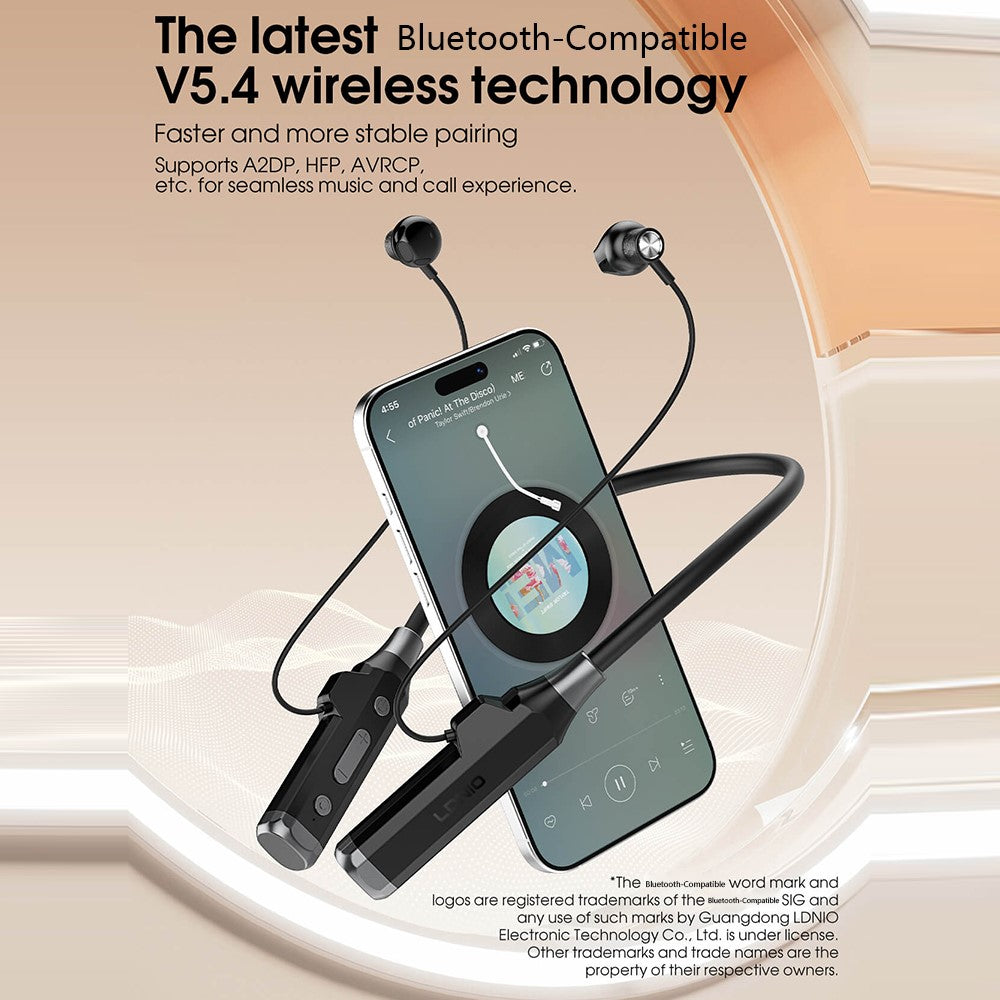 LDNIO N05 Neckband Bluetooth-kompatible Semi-In-Ear Høretelefoner 1000mAh Batteri LED-Display Type-C Hurtigopladning Trådløst Headset