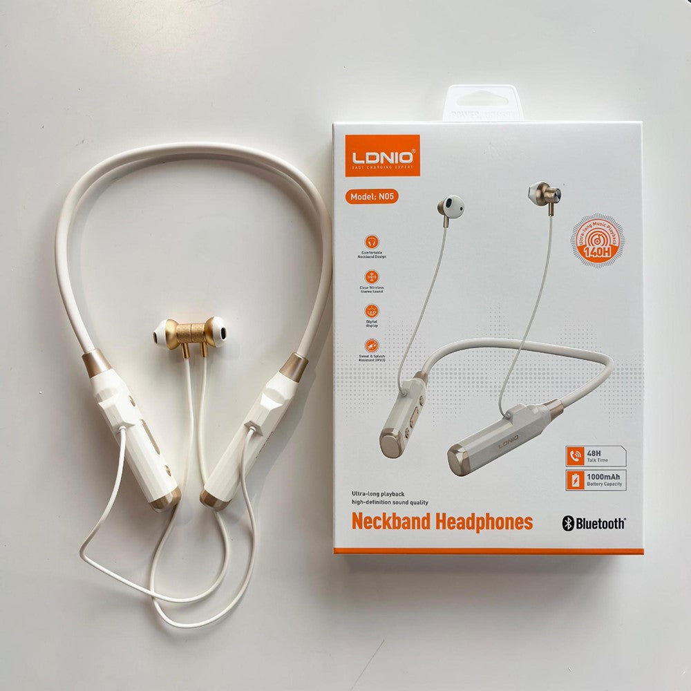 LDNIO N05 Neckband Bluetooth-compatible Semi-In-Ear Earphones 1000mAh Battery LED Display Type-C Fast Charging Wireless Headset