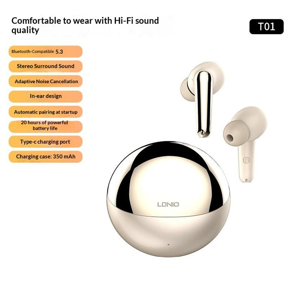 LDNIO T01 Bluetooth-kompatibla 5.3 In-Ear-hörlurar med adaptiv brusreducering, Hi-Fi och 20 timmars batteritid
