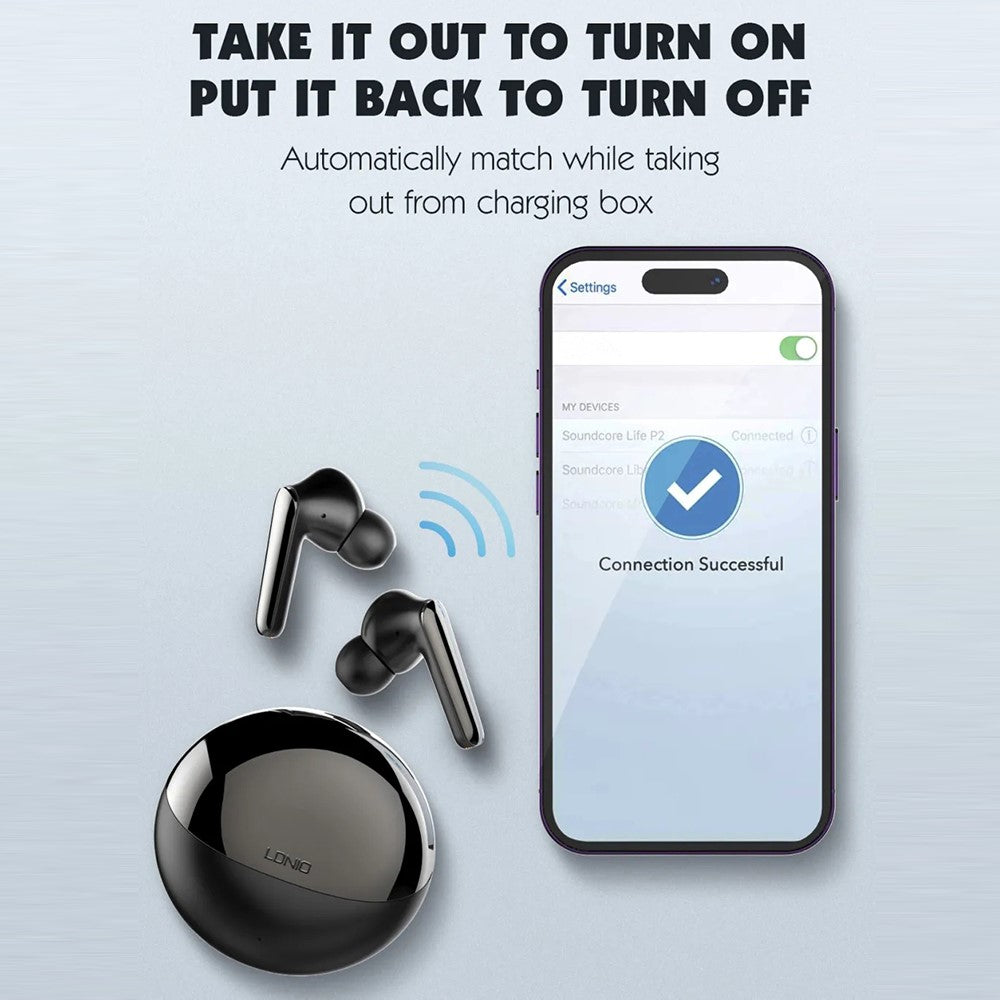 LDNIO T01 Bluetooth-kompatibla 5.3 In-Ear-hörlurar med adaptiv brusreducering, Hi-Fi och 20 timmars batteritid