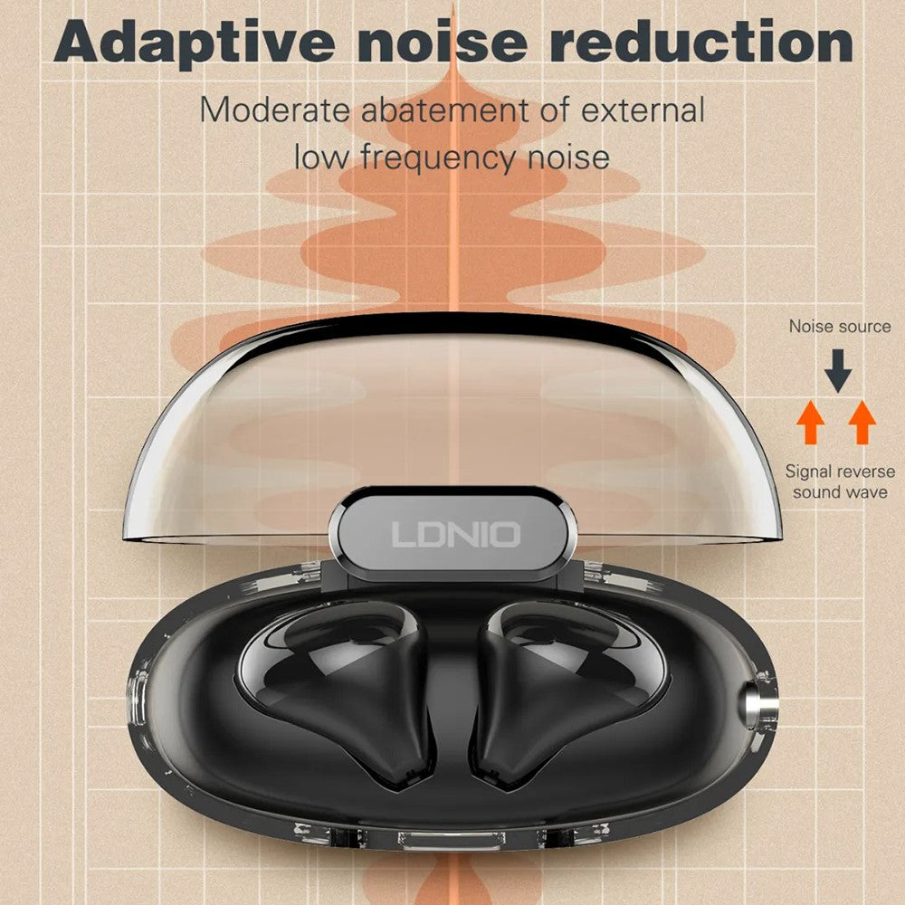 LDNIO T03 TWS Bluetooth-compatible 5.3 Earbuds Semi-In-Ear Hi-Fi 13mm Driver 20-Hour Battery Translucent Design Headset