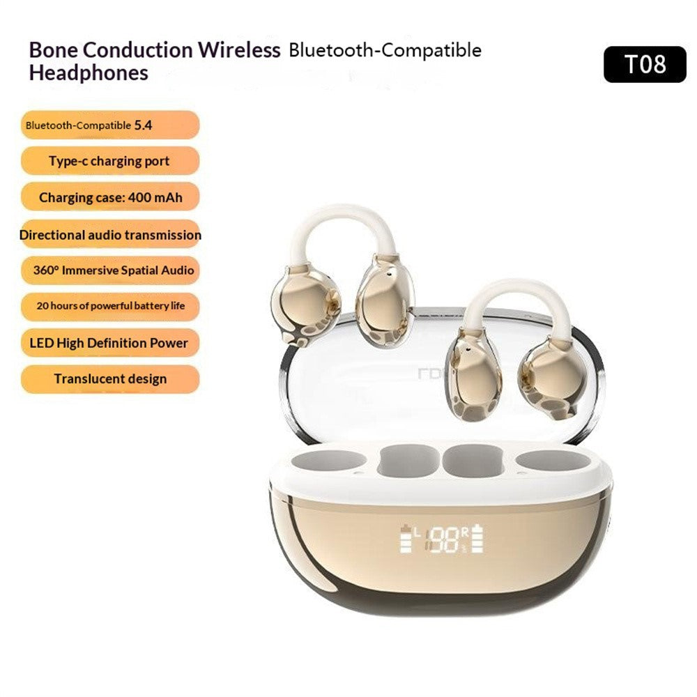 LDNIO T08 Bone Conduction Open Ear Clip Wireless Bluetooth 5.4 Earbuds 20-Hour Battery Directional Sound Headphones