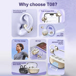 LDNIO T08 Bone Conduction Open Ear Clip Wireless Bluetooth 5.4 Earbuds 20-Hour Battery Directional Sound Headphones