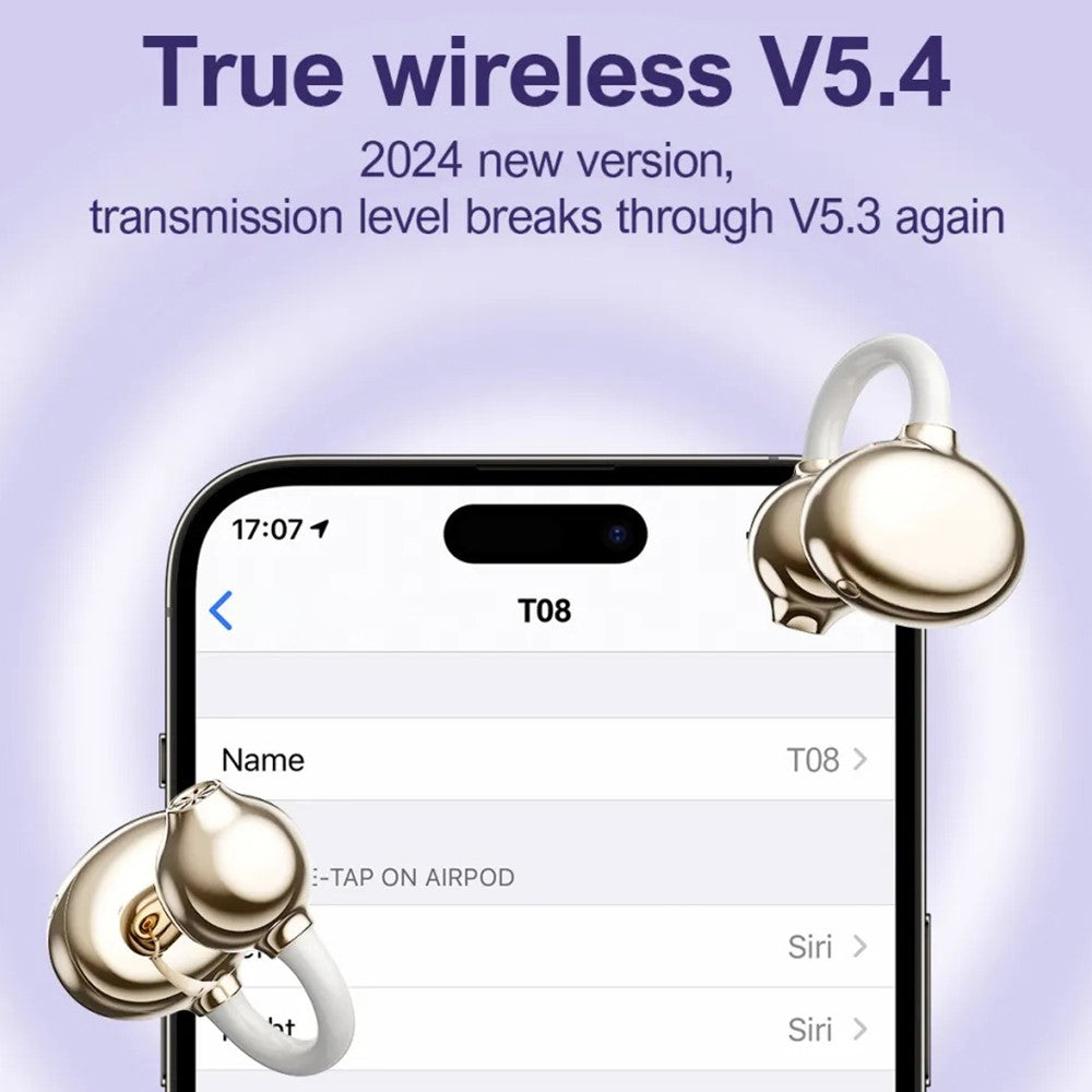 LDNIO T08 Bone Conduction Open Ear Clip Wireless Bluetooth 5.4 Earbuds 20-Hour Battery Directional Sound Headphones