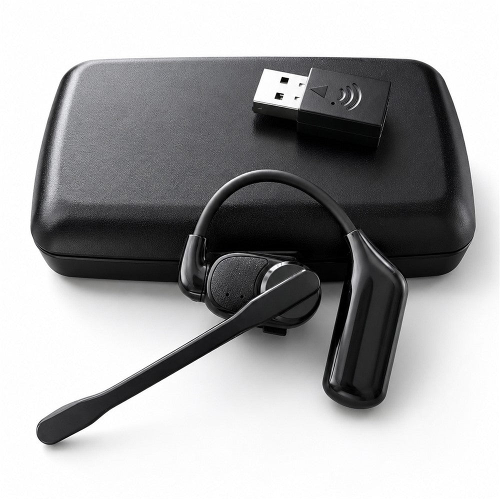 Støjreducerende Mono Bluetooth-kompatible 6.0 Høretelefoner med Roterende Mikrofon, Erhvervshøretelefoner med Trådløs Adapter
