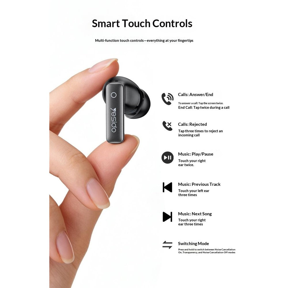 YESIDO TWS43 Bluetooth 6.0 Earbuds ANC ENC Noise Cancelling TWS Earphones for Music Call