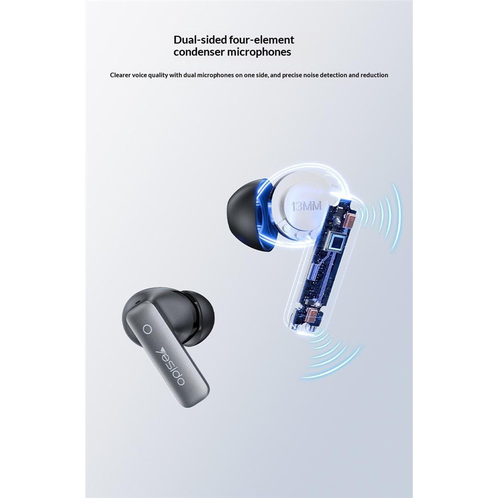 YESIDO TWS43 Bluetooth 6.0 Earbuds ANC ENC Noise Cancelling TWS Earphones for Music Call