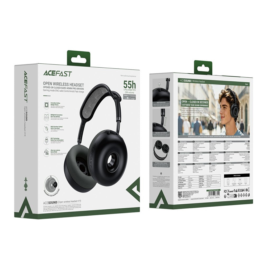 ACEFAST H19 Open Wireless Headset Bluetooth-compatible 6.0 Headphones 40mm Drivers 55h Battery ENC