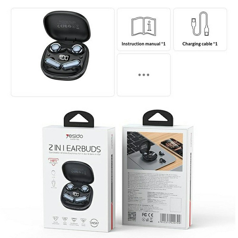 YESIDO TWS47 2 in 1 In-Ear and Semi-In-Ear TWS Bluetooth-compatible Earbuds with LED Battery Display