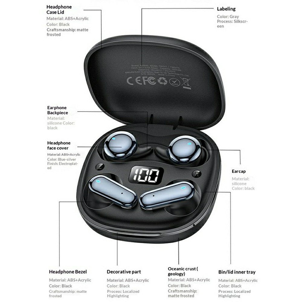 YESIDO TWS47 2 in 1 In-Ear and Semi-In-Ear TWS Bluetooth-compatible Earbuds with LED Battery Display