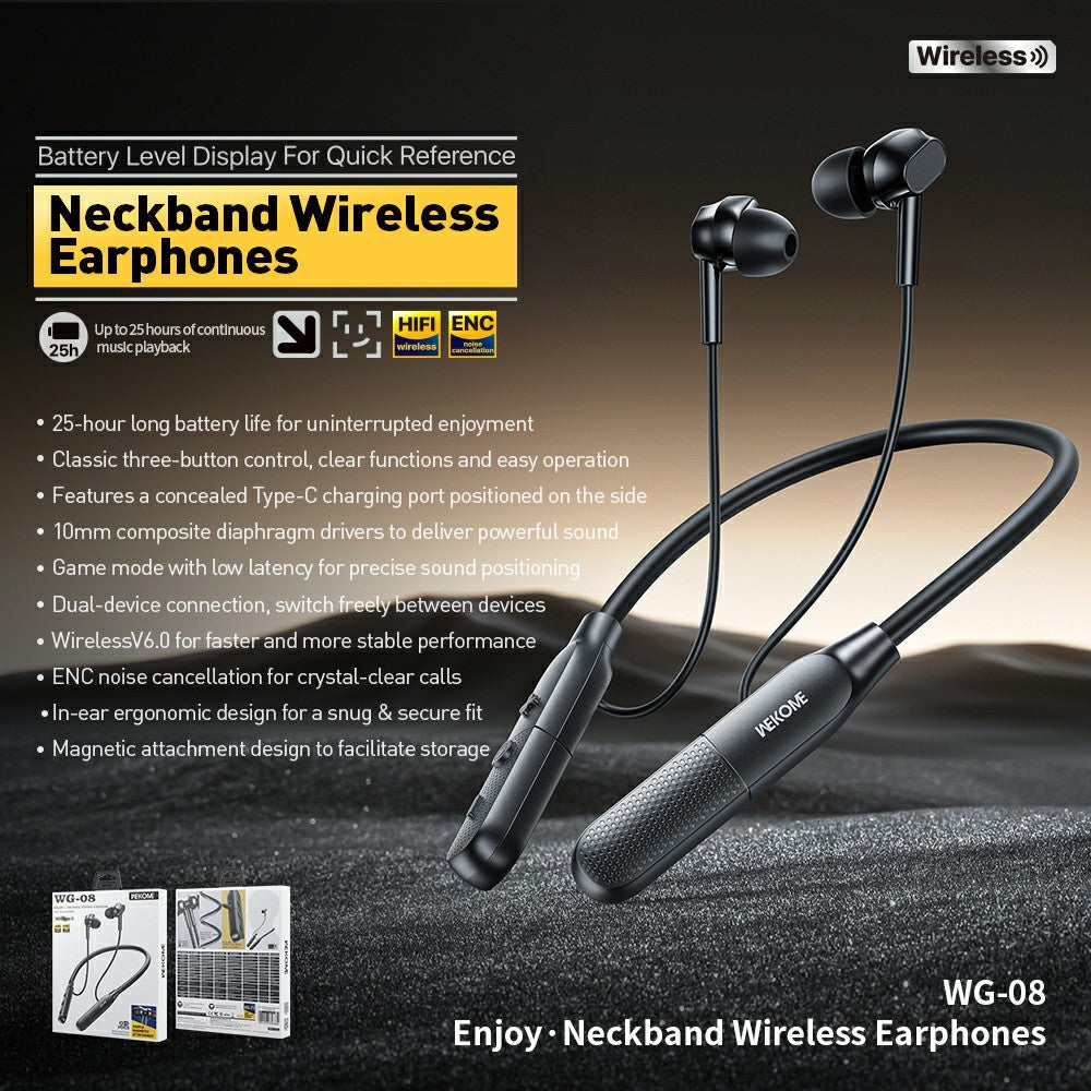 WEKOME WG-08 Trådlösa Hörlurar med Halsband Bluetooth-kompatibla 6.0 ENC Brusreducerande Hörlurar