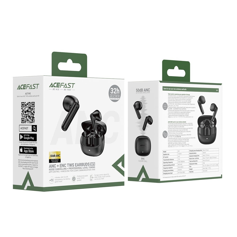 ACEFAST W9 Semi-in-Ear ANC Earbuds TWS Bluetooth-compatible Earphones 50dB IPX4
