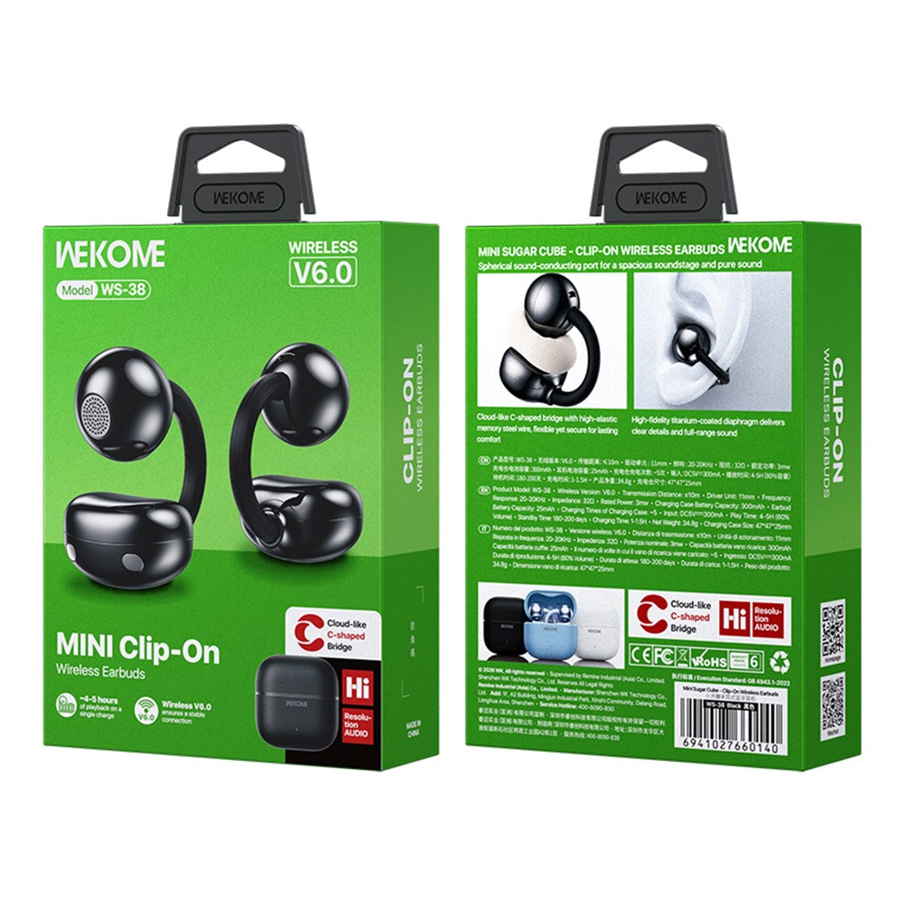 WEKOME WS-38 Clip-On Wireless Earbuds Bluetooth-compatible 6.0 Earphone 30H Playtime
