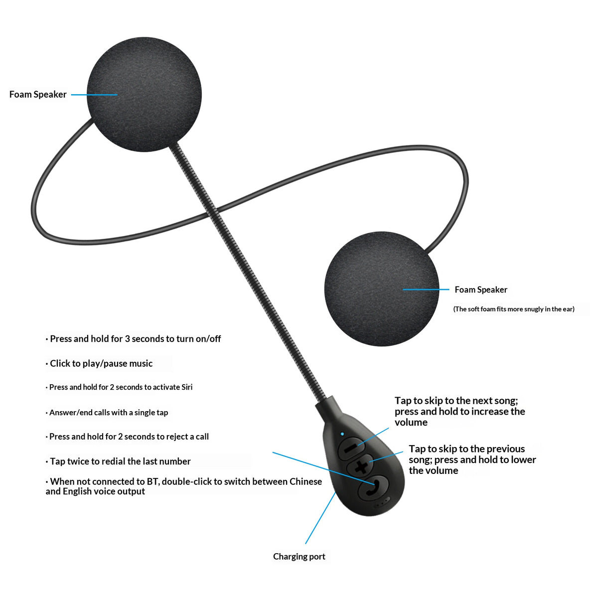 T6 Inbyggd Motorcykelhjälm Bluetooth-kompatibel Headset Lång Standby Brusreducerande Hög Volym Ridhjälmhörlurar