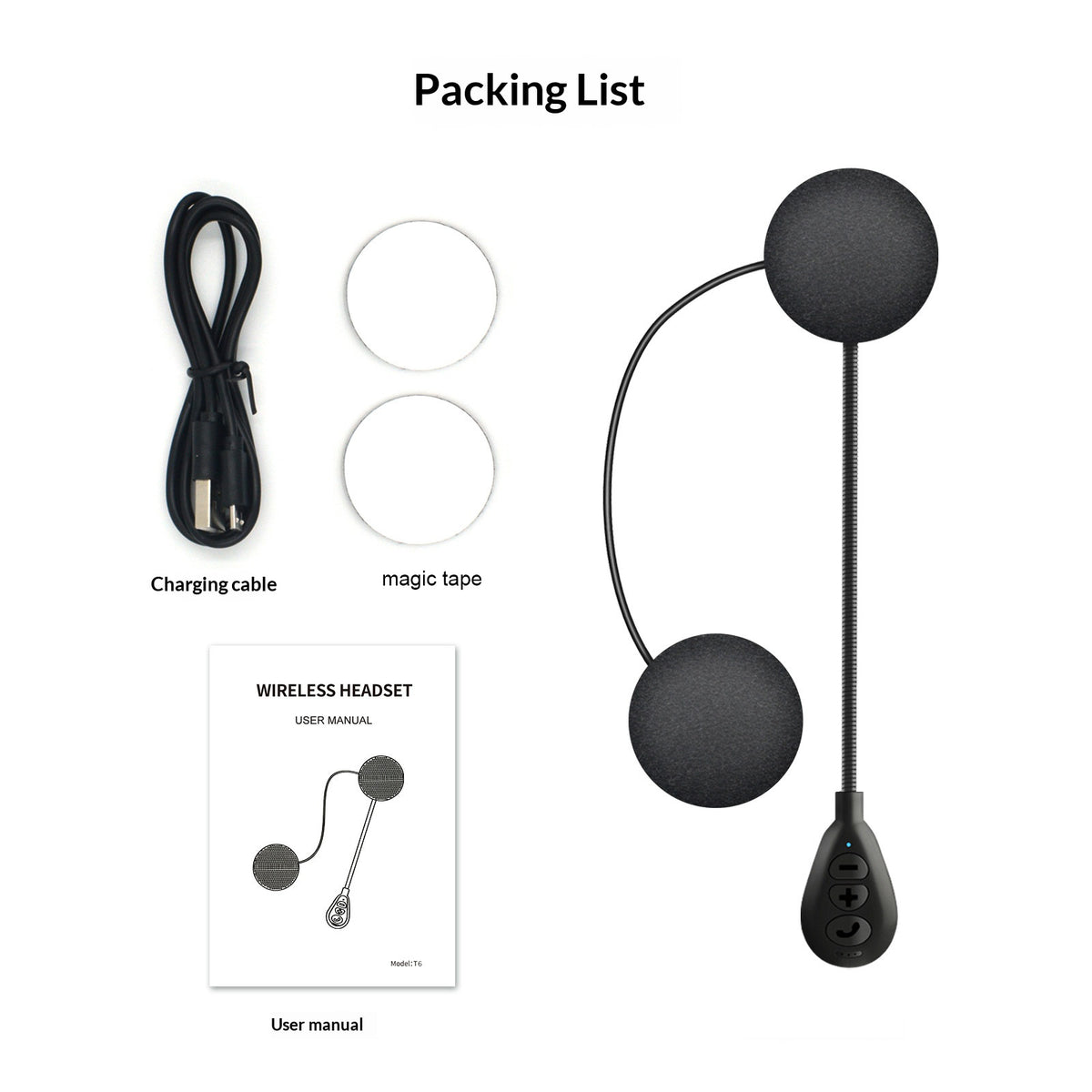 T6 Inbyggd Motorcykelhjälm Bluetooth-kompatibel Headset Lång Standby Brusreducerande Hög Volym Ridhjälmhörlurar