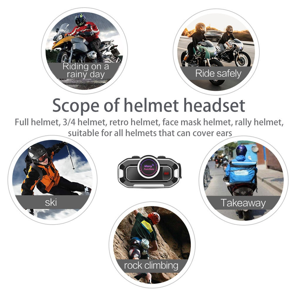 V9 Motorcycle Helmet Bluetooth-compatible Headset FM Radio Noise Reduction Dual Mic Auto Answer for Motorcycle Bicycle Helmet