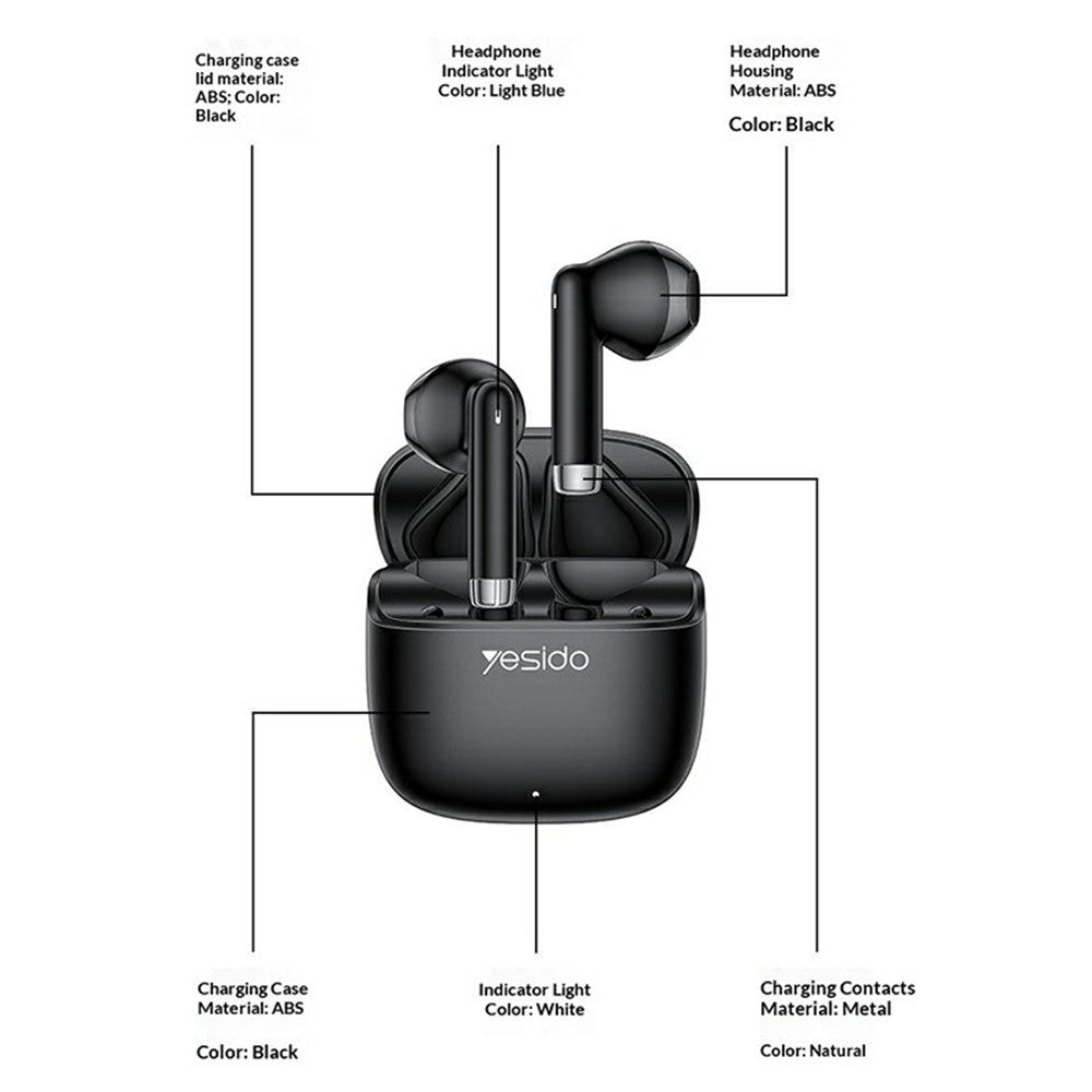 YESIDO TWS48 13mm Driver Bluetooth-compatible 6.0 Wireless Earbuds TWS Semi-in-ear Earbuds