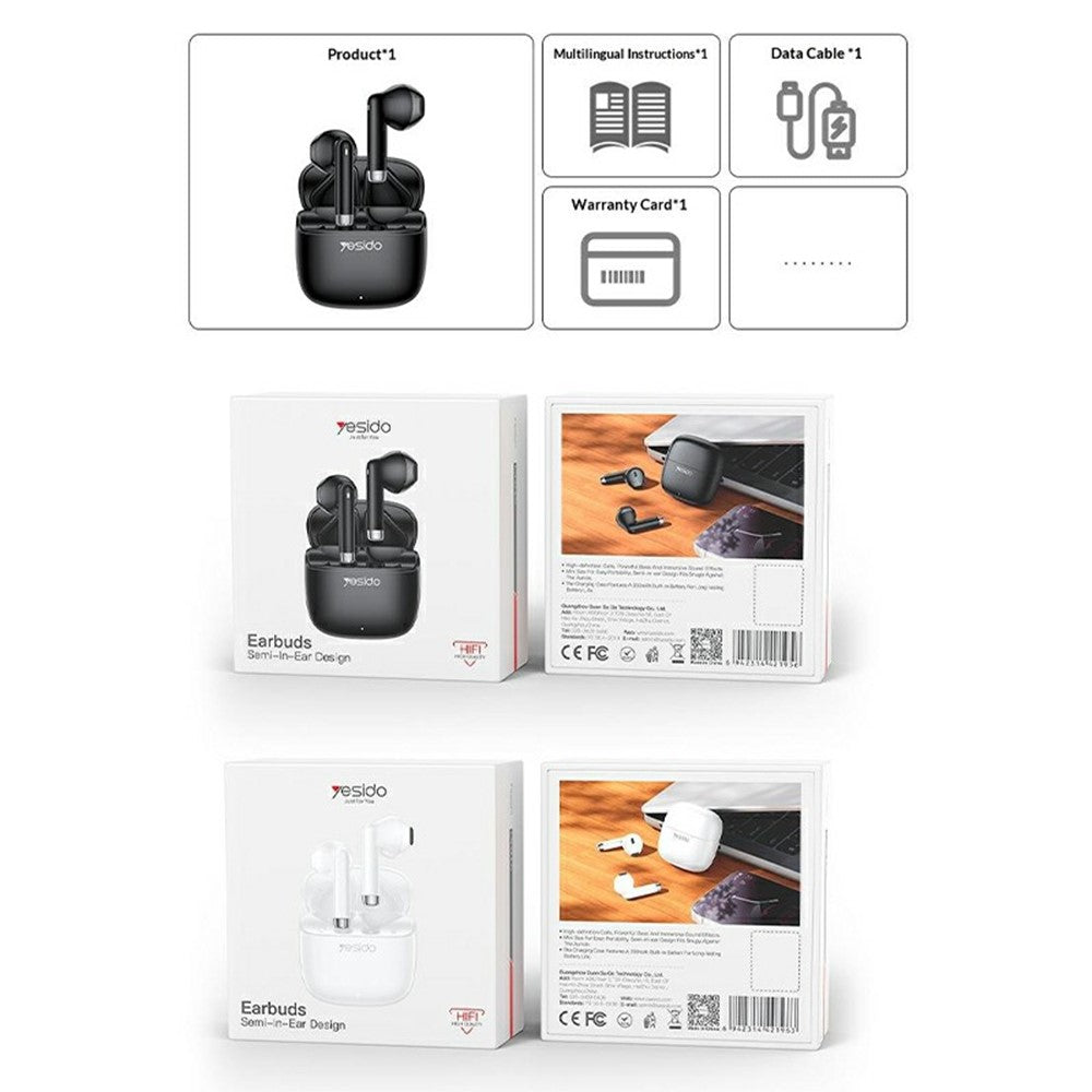 YESIDO TWS48 13mm Driver Bluetooth-compatible 6.0 Wireless Earbuds TWS Semi-in-ear Earbuds