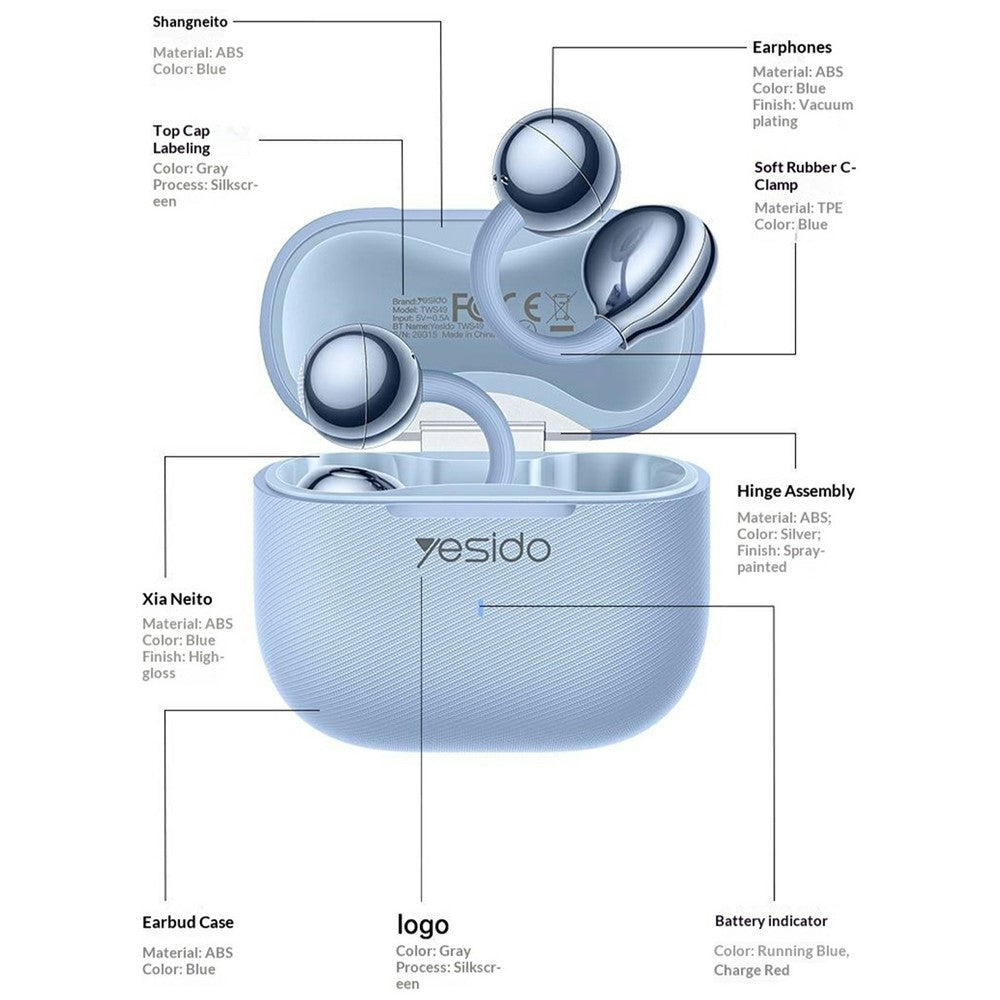 YESIDO TWS49 AI Translation Open-Ear Clip Earbuds with 145 Languages and Touch Control