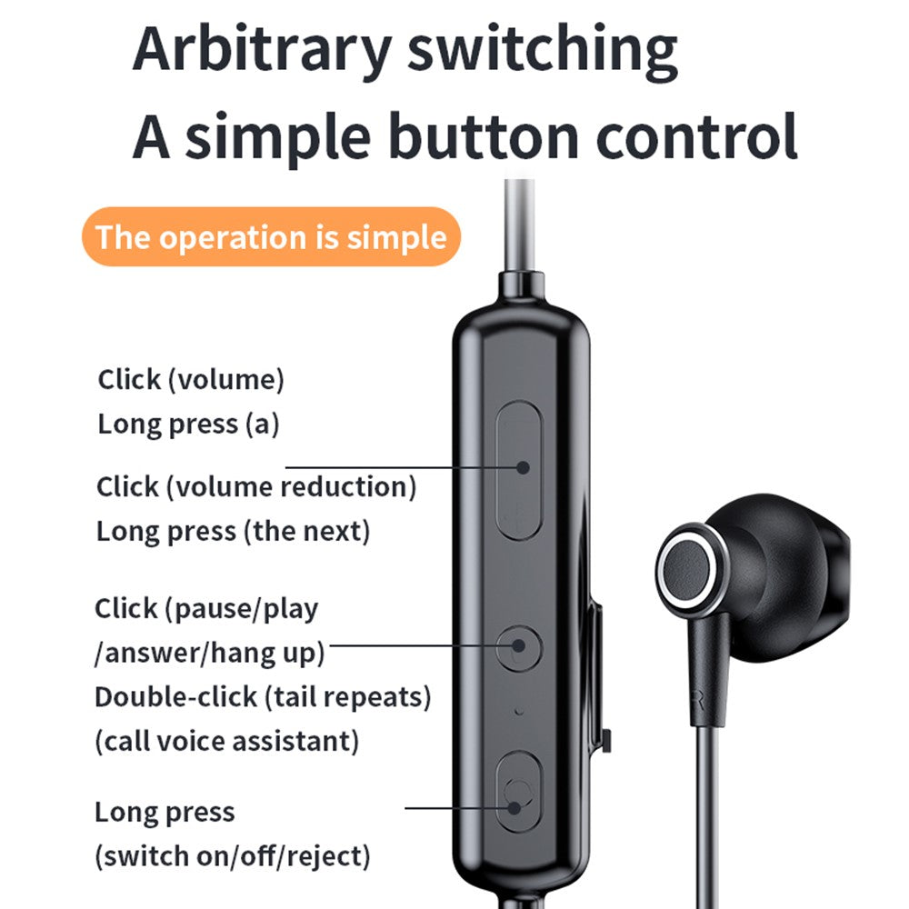 K1688 Wireless Bluetooth-compatible Neckband Headphone with Microphone IPX5 Waterproof Smart Noise-Cancelling Sports Headset