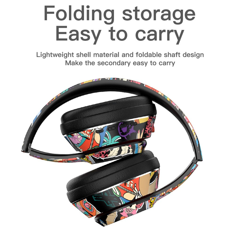 L750 Bluetooth-compatible Headset Cool Graffiti Headphone with LED Light Earphone Support TF Card/3.5mm Audio Wired for Mobile Phone Computer Laptop