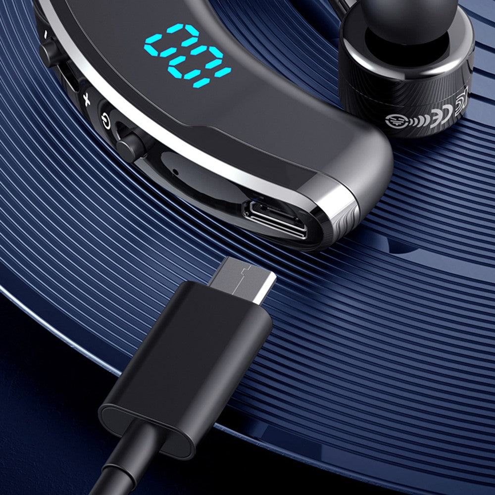 V9S Bluetooth-kompatibelt enkeltøre-headset (mono) i forretningsstil med LED-display, trådløst headset/øretelefon med batteriopladningsetui