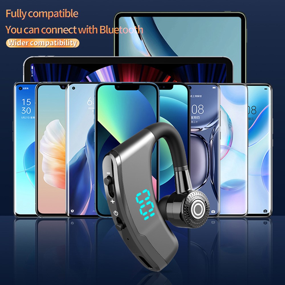 V9S Bluetooth-kompatibelt enkeltøre-headset (mono) i forretningsstil med LED-display, trådløst headset/øretelefon med batteriopladningsetui