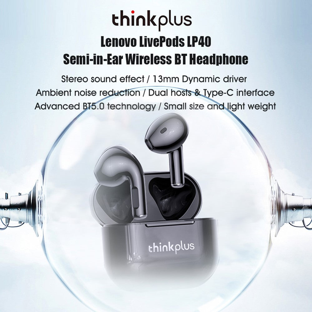 LENOVO Thinkplus LP40 Bluetooth-compatible 5.0 TWS Earphone Noise Reduction In-ear Headphone with 300mAh Charging Case