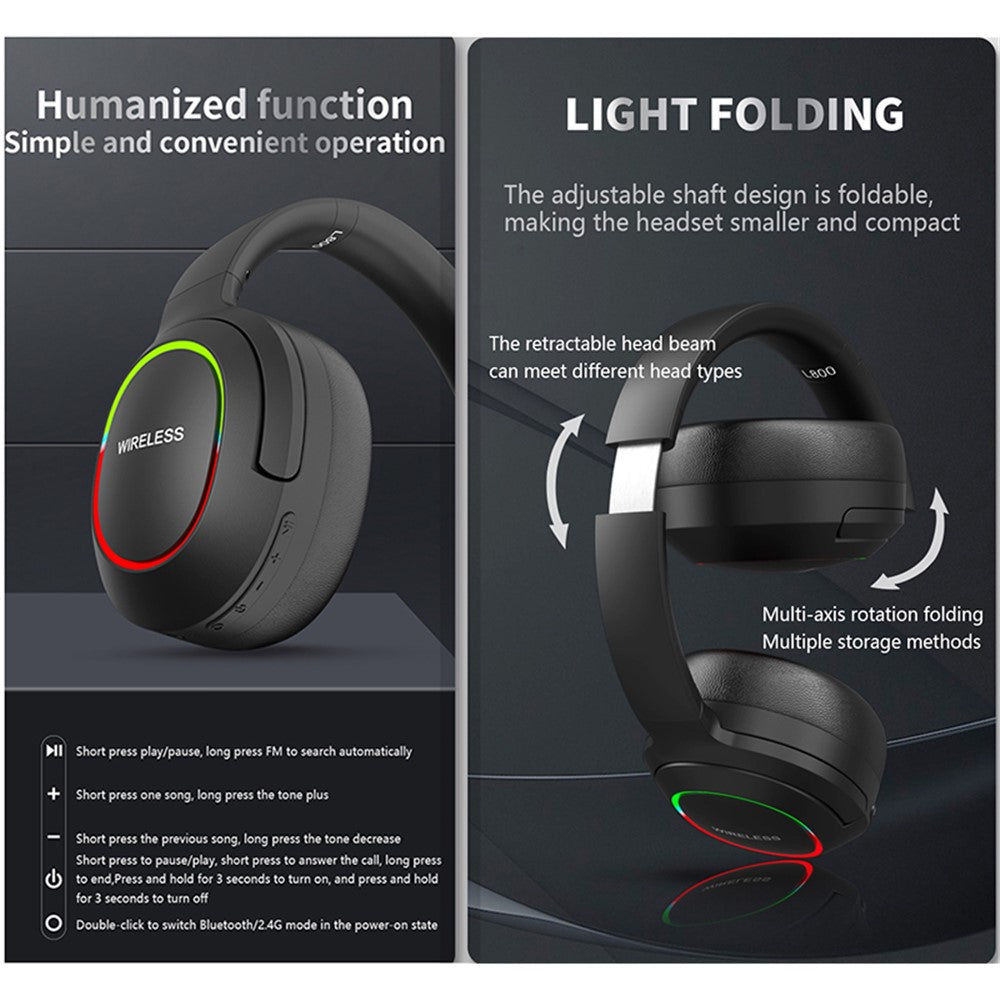 L800 2.4G Wireless / Bluetooth-compatible 5.1 Over-ear Headset LED Light Low Latency E-sports Gaming Headphone