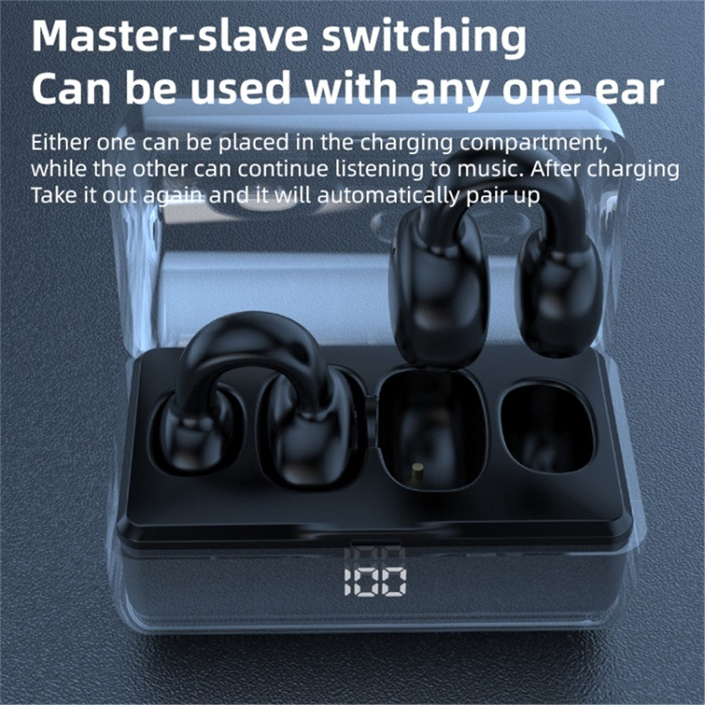FK8 Bone Conduction Bluetooth-compatible Earphones Ear Clip Headphones with Digital Display Charging Case