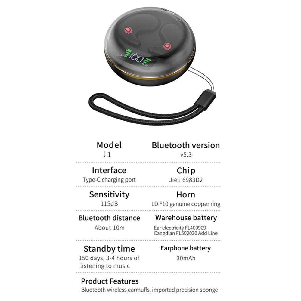 J1 Invisible Sleep Earbuds Wireless Bluetooth-compatible 5.3 Noise Canceling Headphones for Side Sleepers