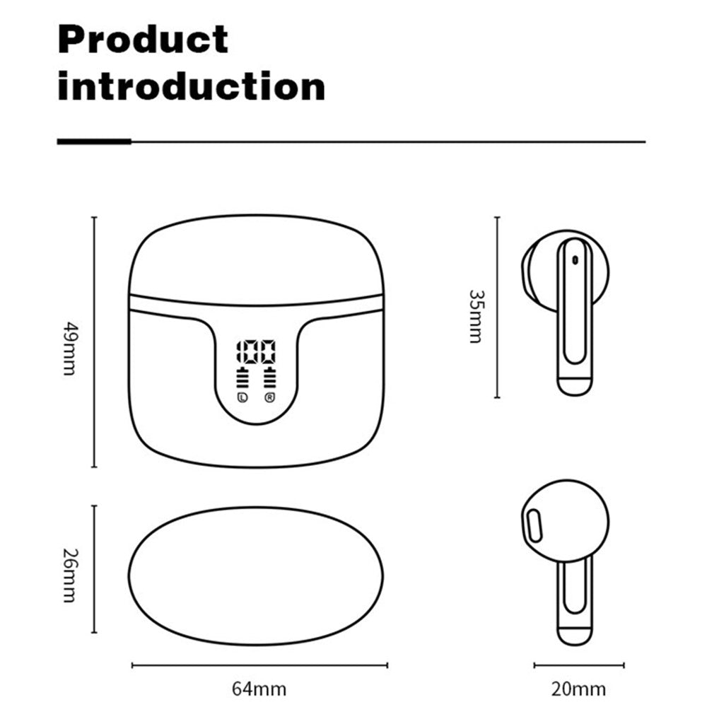 S47 TWS Earphones Bluetooth-compatible 5.3 Wireless Earbuds with Digital Display Charging Case