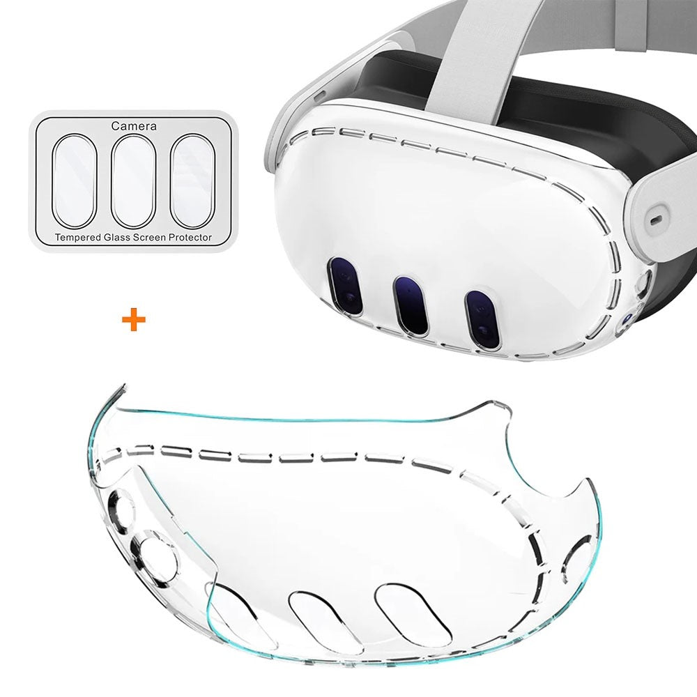 PC Case for Meta Quest 3 VR Headset with 3Pcs Tempered Glass Lens Film