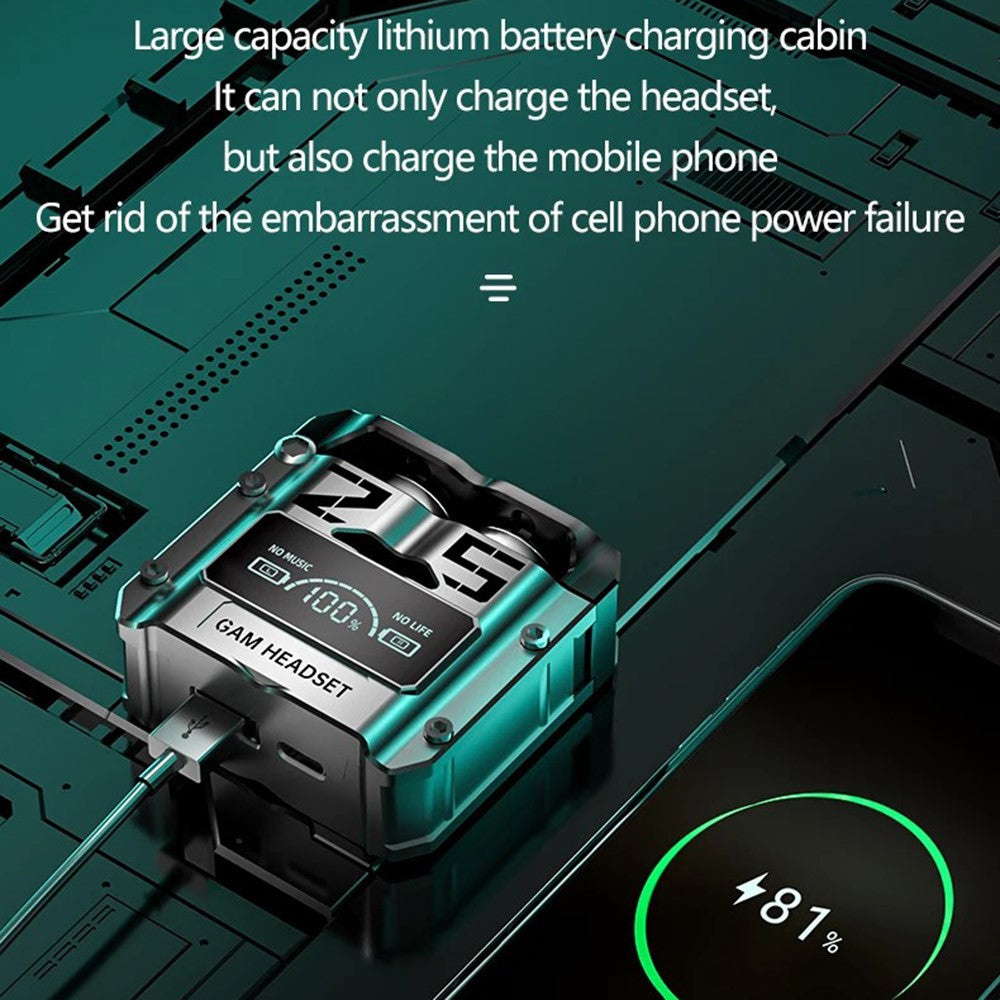 M25 Mecha Design Bluetooth-compatible Earphone Digital Display TWS Gaming Wireless In-ear Headset