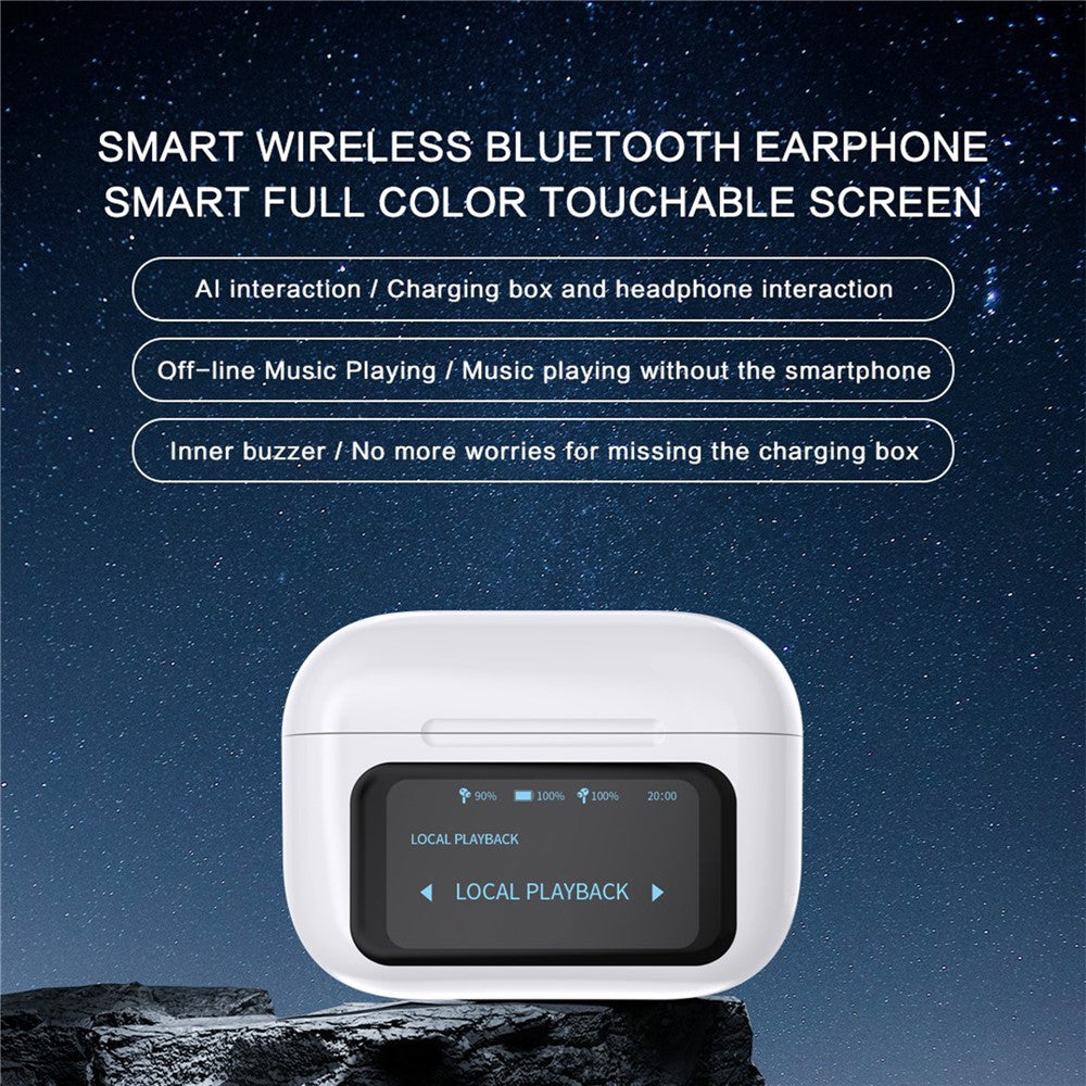 T68pro HiFi Sound In-ear Bluetooth-compatible Earphones with LED Full Color Touch Screen Charging Case, English Version