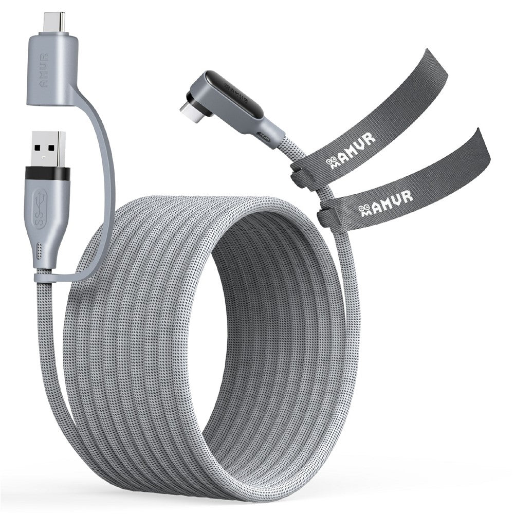 AMVR LC6L 4,88 m 2-i-1 USB-A + Type-C til Type-C 5 Gbps nylonflettet datakabel til VR-gaming