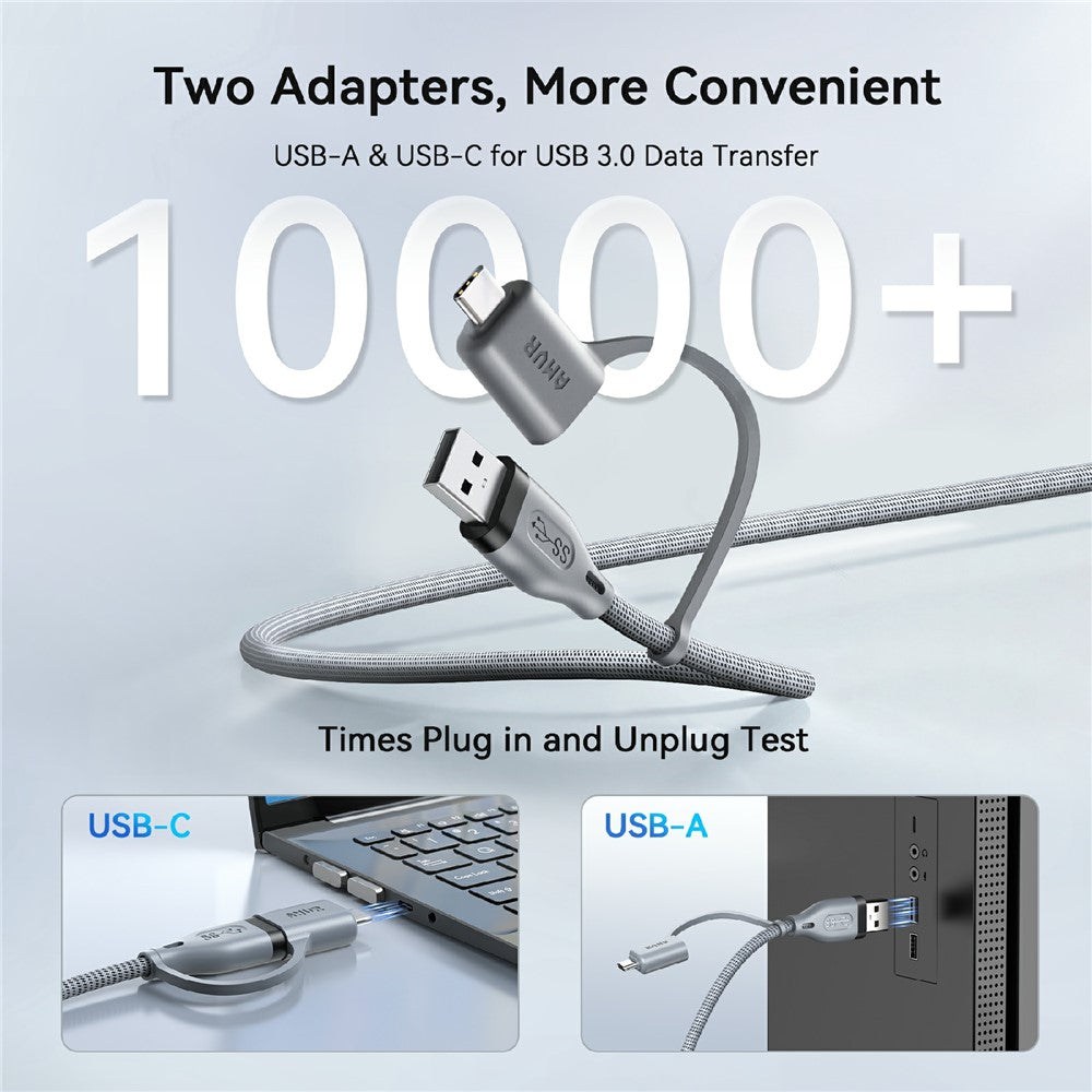 AMVR LC6L 4,88 m 2-i-1 USB-A + Type-C til Type-C 5 Gbps nylonflettet datakabel til VR-gaming