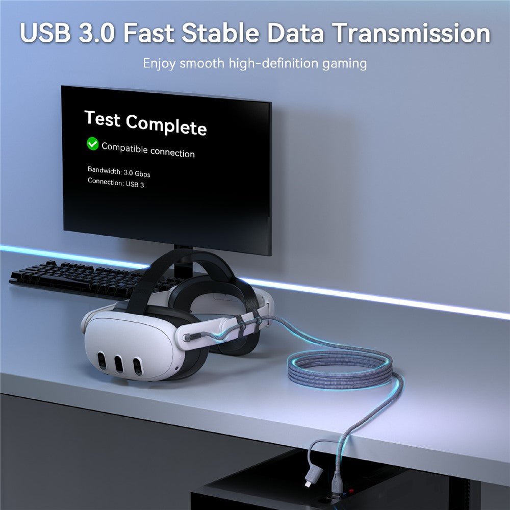 AMVR LC6L 4,88 m 2-i-1 USB-A + Type-C til Type-C 5 Gbps nylonflettet datakabel til VR-gaming