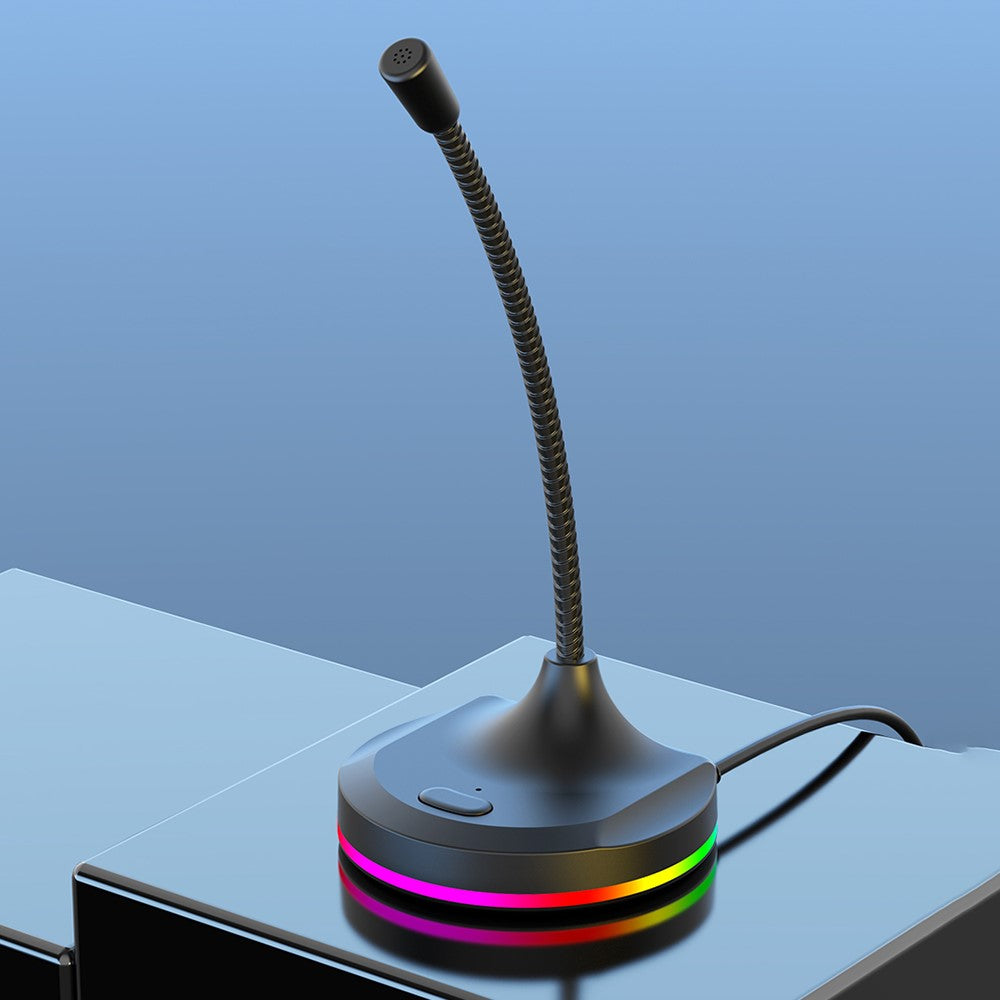 RGB Light Microphone 3 USB Ports Hub Plug and Play Noise Cancelling Desktop Mic