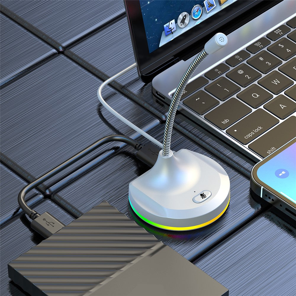 RGB Light Microphone 3 USB Ports Hub Plug and Play Noise Cancelling Desktop Mic