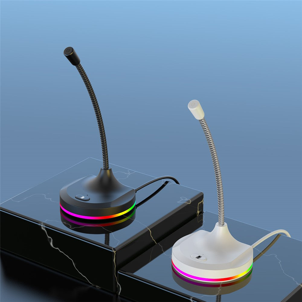 RGB Light Microphone 3 USB Ports Hub Plug and Play Noise Cancelling Desktop Mic
