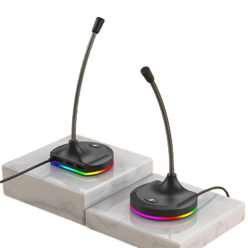 RGB Light Microphone 3 USB Ports Hub Plug and Play Noise Cancelling Desktop Mic