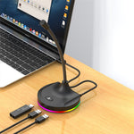 RGB Light Microphone 3 USB Ports Hub Plug and Play Noise Cancelling Desktop Mic