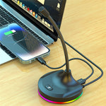 RGB Light Microphone 3 USB Ports Hub Plug and Play Noise Cancelling Desktop Mic