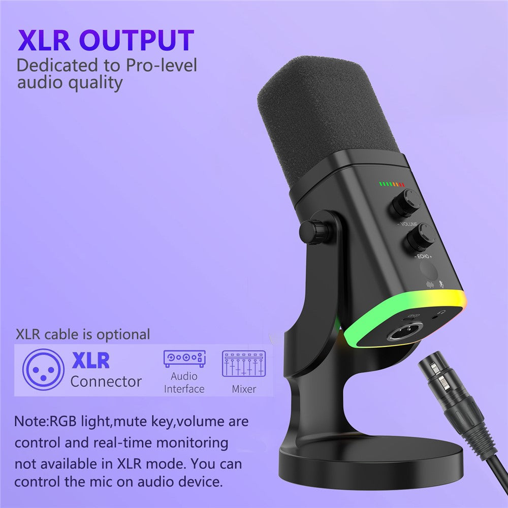 USB Dynamic Microphone Noise Canceling RGB for Recording Gaming Live Streaming Karaoke