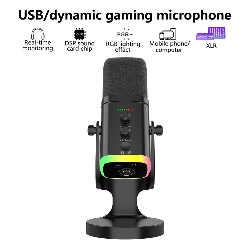 USB Dynamic Microphone Noise Canceling RGB for Recording Gaming Live Streaming Karaoke