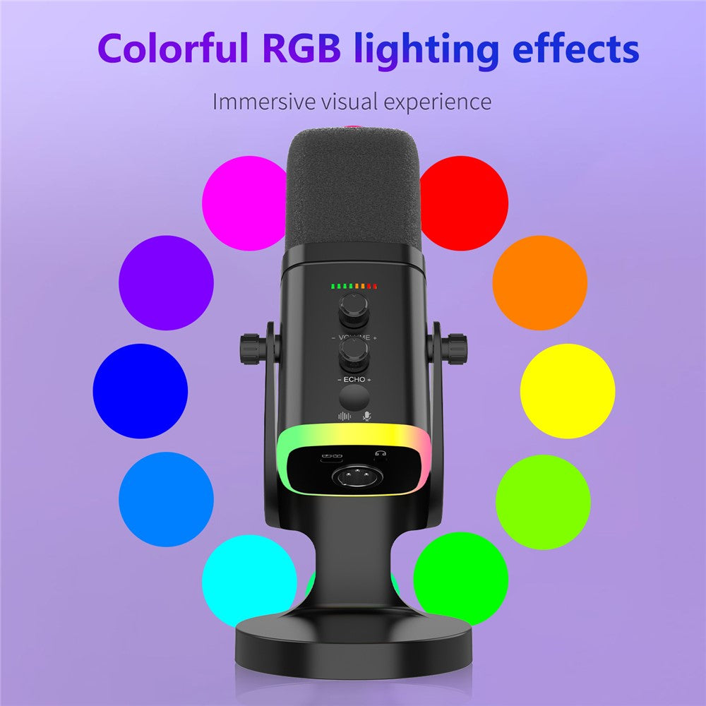 USB Dynamic Microphone Noise Canceling RGB for Recording Gaming Live Streaming Karaoke