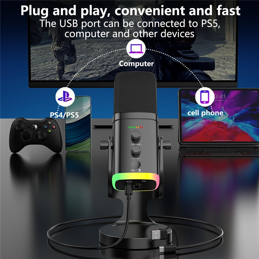 USB Dynamic Microphone Noise Canceling RGB for Recording Gaming Live Streaming Karaoke