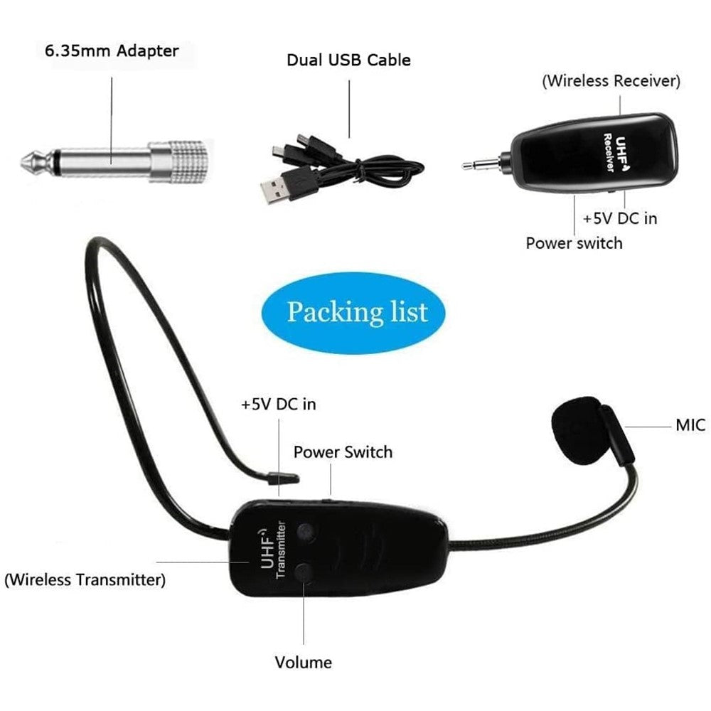 U12A Head-mounted UHF Wireless Microphone Headset Voice Amplifier Mic Speaker for Teaching Guide Lecture Meeting