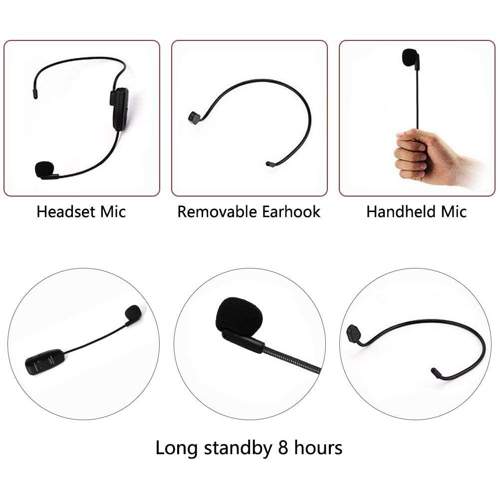 U12A Head-mounted UHF Wireless Microphone Headset Voice Amplifier Mic Speaker for Teaching Guide Lecture Meeting